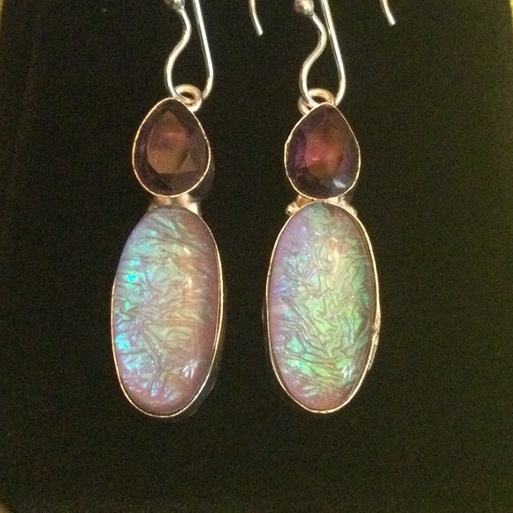 Amethyst & Unusual Lavender Opalite Earrings - Picture 8 of 13